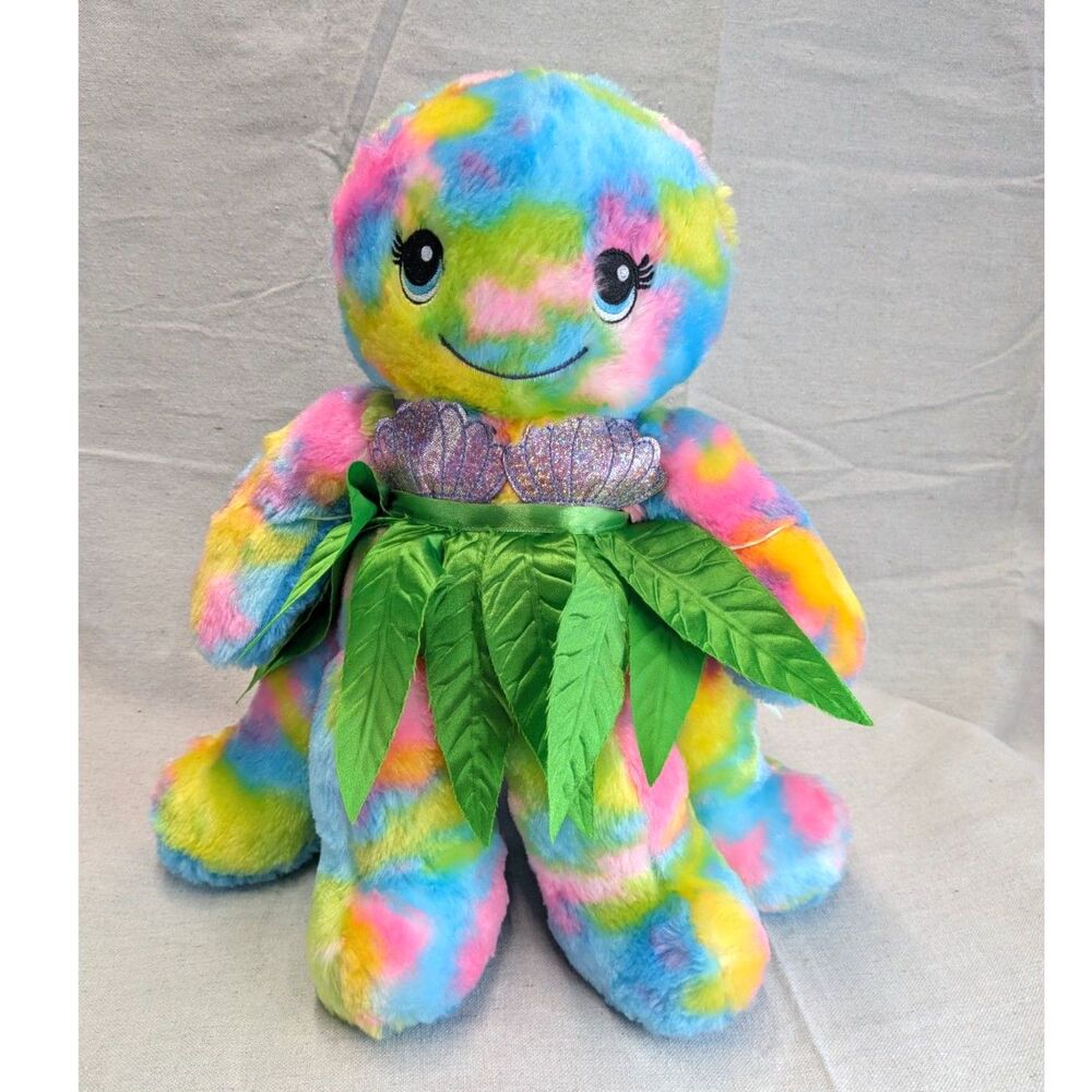 Rainbow Tie Dye Octopus Plush Hula Outfit Pastel Colorful Build-A-Bear